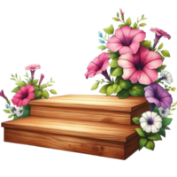ai genererad trä- podium med blommor png