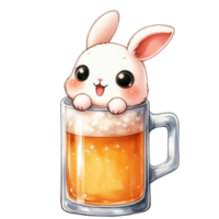 ai gegenereerd een schattig konijn met zonnebril en een glas van bier png