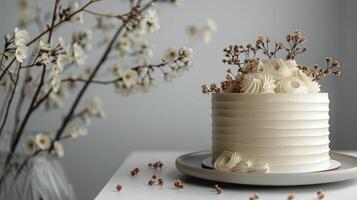 AI generated White Cake on White Table photo