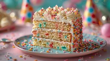 AI generated Birthday Cake With Sprinkles and Confetti photo