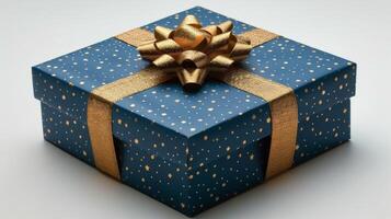 AI generated Blue Gift Box With Gold Bow photo