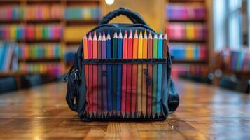 AI generated Person Holding Backpack Full of Colored Pencils photo