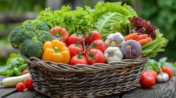 AI generated A Basket Filled With Various Types of Fruit photo