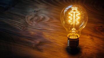 AI generated Light Bulb Illuminating Wooden Wall photo