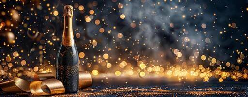 AI generated Champagne Bottle on Sparkling Background photo