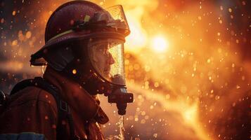 AI generated Firefighter Extinguishing Fire With Hose photo