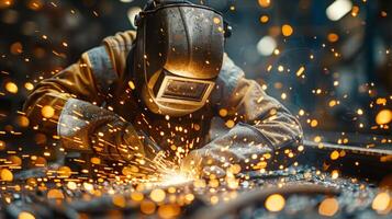 AI generated Welder Welding Sparks in Factory photo