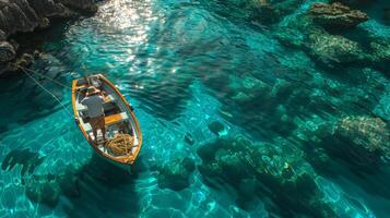 AI generated Man Fishing in Boat on Ocean photo