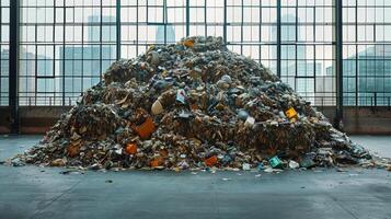 AI generated Large Pile of Garbage in a Warehouse photo