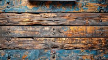 AI generated Close Up of Wooden Wall With Blue Paint photo
