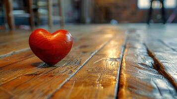 AI generated Red Heart on Wooden Table photo