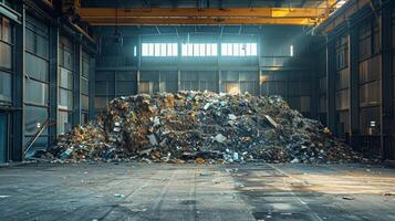 AI generated Large Pile of Garbage in a Warehouse photo