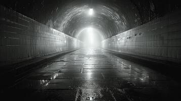 ai generado oscuro túnel con un ligero a el final foto