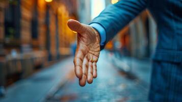 AI generated Person Holding Out Hand in the Rain photo