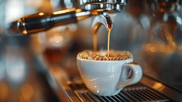 AI generated Pouring a Cup of Coffee Into Coffee Machine photo
