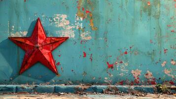 ai generado rojo origami estrella en azul antecedentes foto