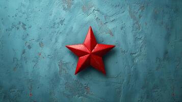 AI generated Red Origami Star on Blue Background photo