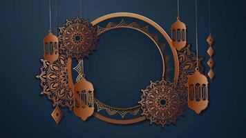 dark ramadan background with Animated mandalas, Islamic patterns, and gracefully swaying lanterns dance against an Islamic blank space background, video