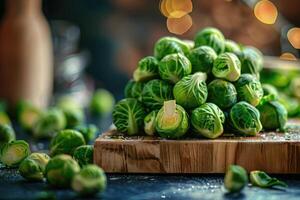 AI generated Brussels sprouts on the table photo