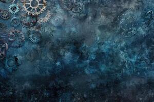 AI generated Steampunk gears on dark backdrop photo