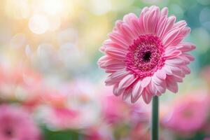 AI generated Pink Gerbera, Floral background and spring is coming soon. photo