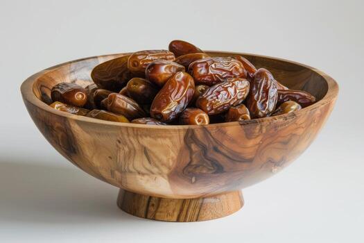 ai generado de madera cuenco lleno con fechas foto