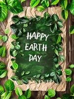 AI generated Happy Earth Day paper sheet with fresh spring green leafs border frame , eco natural banner concept photo