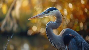 AI generated Great blue heron by the lake photo