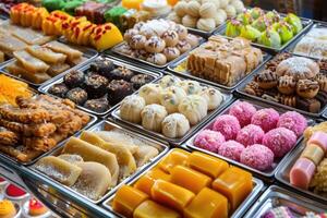 AI generated Mix Sweets in Dish. Variety of Pakistani Mithai photo