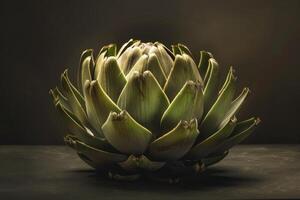 AI generated Artichoke on dark background with dramatic lighting photo