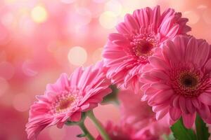 AI generated Pink Gerbera, Floral background and spring is coming soon. photo