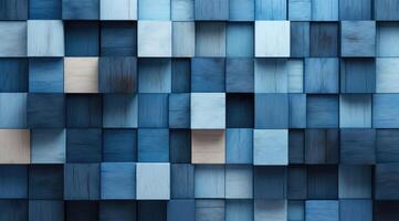 AI generated Abstract block stack wooden 3d cubes, blue wood texture for backdrop photo