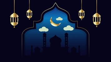 Ramadan kareem achtergrond met moskee en lantaarns video