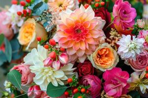 AI generated Vibrant bouquet of assorted colorful flowers photo