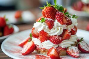 ai generado postre con fresas y azotado crema foto