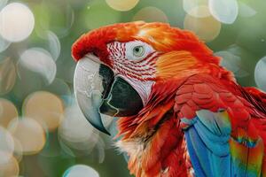 ai generado vistoso escarlata guacamayo loro en selva. foto