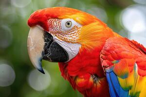 ai generado vistoso escarlata guacamayo loro en selva. foto