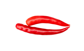 Top view set of red chili peppers isolated with clipping path in png file format