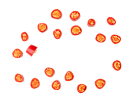 Top view set of red chili pepper slices isolated with clipping path in png file format