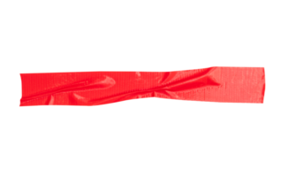 Top view of wrinkled red adhesive vinyl tape or cloth tape in stripe shape isolated with clipping path in png file format