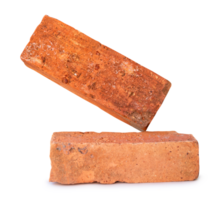 Side view of cracked old red or orange bricks in stack isolated with clipping path and shadow in png file format