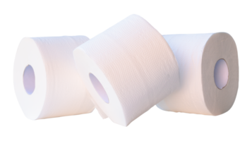 Front view of tissue paper or toilet paper rolls in stack isolated with clipping path in png file format