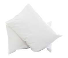 Two white pillows with cases after guest's use in hotel or resort room isolated with clipping path in png file format