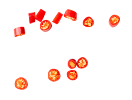 Top view set of red chili slices isolated with clipping path in png file format