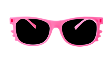 Front view of fashion sunglasses with pink frame or rims of spectacles for lady and kids isolated with clipping path in png file format. Fashion sun glasses