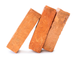 Side view of cracked old red or orange bricks in stack isolated with clipping path and shadow in png file format