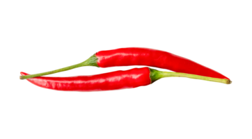 top visie van rood Chili paprika's geïsoleerd met knipsel pad in PNG het dossier formaat