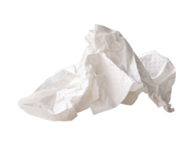 Front view of crumpled tissue paper or toilet paper ball after use in toilet or restroom isolated with clipping path in png file format