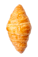 Top view of single golden croissant isolated with clipping path in png file format