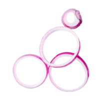 Top view of red or purple onion slices or onion rings in stack isolated with clipping path in png file format